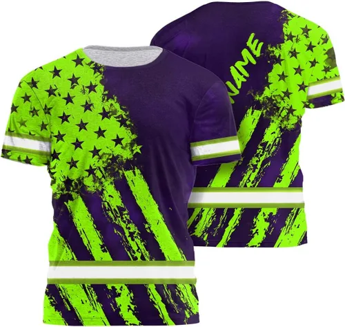 Vista 18 de Camisa de alta visibilidad con bandera de Estados Unidos de color para hombres y mujeres, con nombre personalizado, camisa de seguridad reflectante