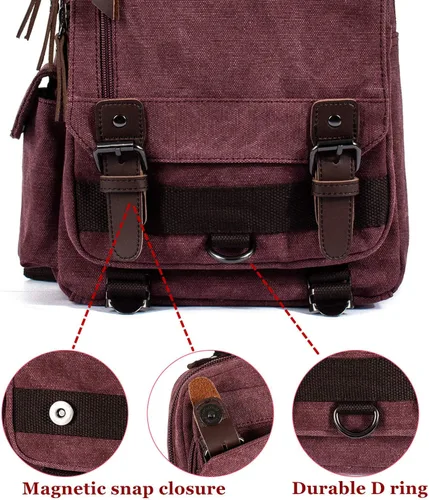 Vista 5 de Leaper - Maleta bandolera de lona, diseño retro, M