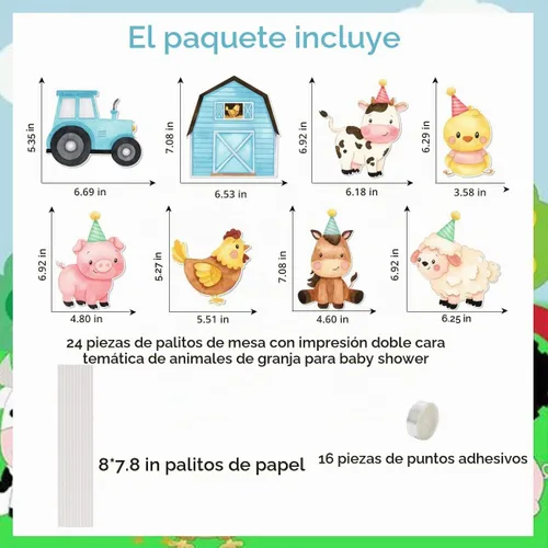 Vista 6 de Palos de centro de mesa de animales de granja, suministros de fiesta de cumpleaños con temática de granja, decoración de mesa de animales para Azul