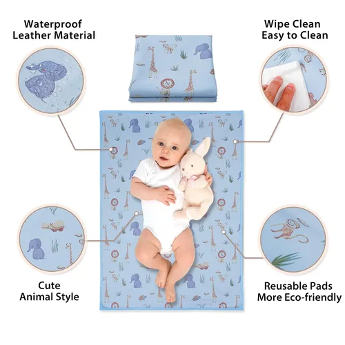 Vista 2 de Cambiador de bebé de cuero vegano - Cambiador portátil lavable, cambiador de viaje plegable para bebé, regalos de ducha para recién nacidos y niños