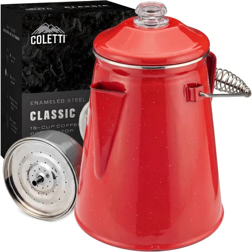 Vista 13 de COLETTI Cafetera Percolator clásica: la cafetera de camping más nostálgica, ahora modernizada [esmalte negro, 12 tazas]