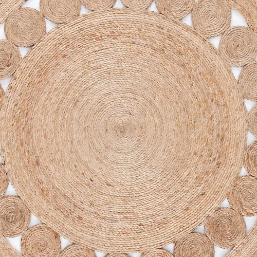 Vista 4 de Alfombra redonda de yute tejida a mano, diseño de círculo, alfombra beige natural (2 x 2 pies)