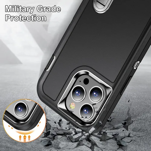 Vista 8 de IDweel Funda para iPhone 13 Pro Max con soporte, color negro para iPhone 13 Pro Max para hombres, protección de alta resistencia, a prueba