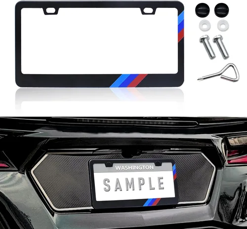 Vista 6 de 2 piezas de marcos de matrícula mate para BMW, de aleación de aluminio, con cubierta de placa de 3 colores, se ajusta a todas las matrículas de BMW