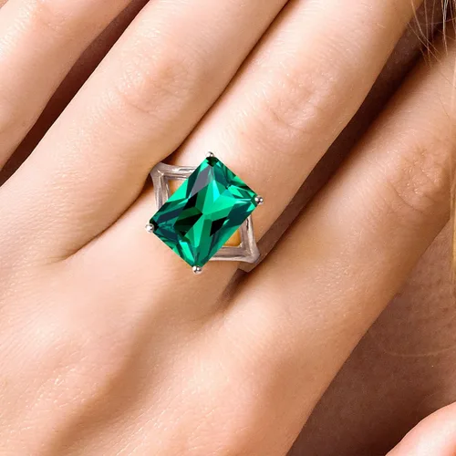 Vista 41 de Gem Stone King Anillo de compromiso solitario con piedra preciosa de corte esmeralda de 0.551 x 0.394 in para mujer, plata de ley 925, anillo