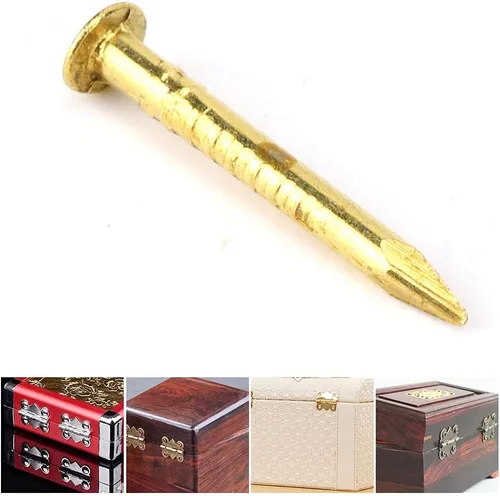 Vista 2 de Oumefar 100 piezas de uñas de latón de cabeza redonda de cadena dorada, minimodelo, bisagra de muebles para uñas, accesorios de hardware