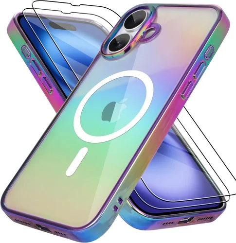 Vista 23 de Bonoma Funda magnética para iPhone 13 【Soporte para Magsafe】Protector de cámara de lujo de cristal fluorescente iridiscente con láser brillante + 2