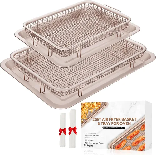 Vista 10 de OPENICE Air Fryer Basket for Oven with Magnetic Cheat Sheet, Set of 2