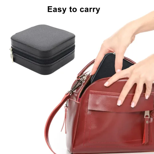 Vista 7 de KEINE MARKE Joyero pequeño estuche de joyería portátil de viaje para anillo dije aretes collar organizador de pulseras cajas de almacenamiento negro