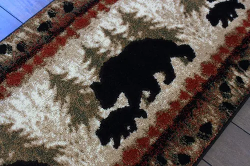 Vista 7 de Masada Rugs, alfombra de área Cabin Lodge escena de osos y cachorros (2 pies x 7 pies 3 pulgadas) pasillo