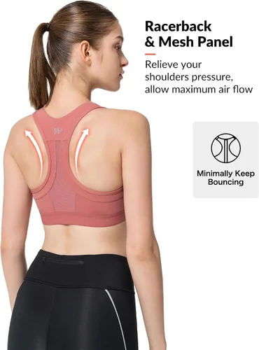 Vista 2 de Yvette Sujetadores deportivos de alto impacto para mujer, con cremallera frontal, brasier deportivo de talla grande para entrenamiento, fitness