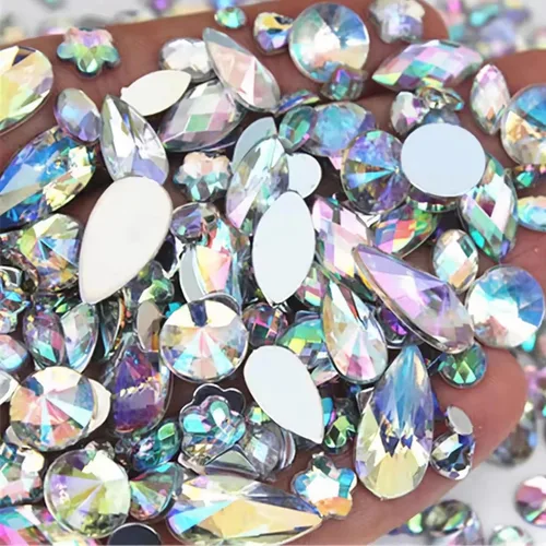 Vista 18 de 1000 gemas de cristal AB de diamantes de imitación coloridos, joyas de piedras preciosas acrílicas con parte trasera plana, manualidades
