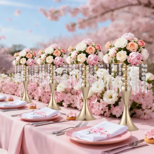 Vista 5 de 8 centros de mesa de fiesta para mesas, soportes de flores de metal con cuentas de cristal, centros de mesa de boda para mesa, jarrones de flores