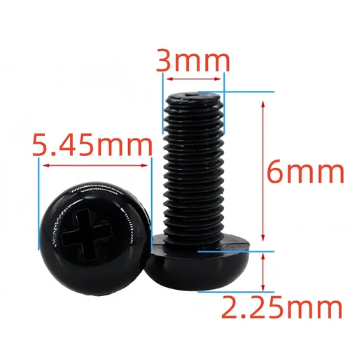 Vista 2 de NACX M3 x 0.236 in Negro Pan Cabeza Redonda Nylon Máquina Tornillo Tornillo Sujetador, Phillips Drive, 250Pcs