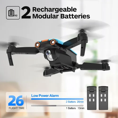 Vista 5 de Dron con cámara para adultos, Drone FPV plegable de 2.4 GHz para principiantes y adultos, 26 minutos de tiempo de vuelo, juguetes RC Quadcopter