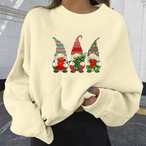 Vista 2 de UODSVP Disfraz de mujer para mujer, Navidad, otoño e invierno, casual, cuello redondo, estampado de manga larga