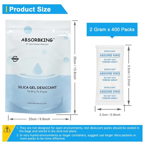Vista 3 de Paquetes de Gel de Sílice – 2 Gramos 400 Paquetes Paquetes de Gel de Sílice, Paquetes de Desecante de Grado Alimentario con Indicador