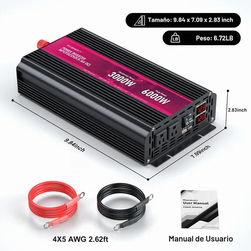 Vista 7 de Inversor de corriente de 3000 W, de 12 V de CC a 110 V/120 V de CA, potencia máxima de pico de 6000 W, con 2 tomas de CA y 2 puertos USB 2.4 Rosa