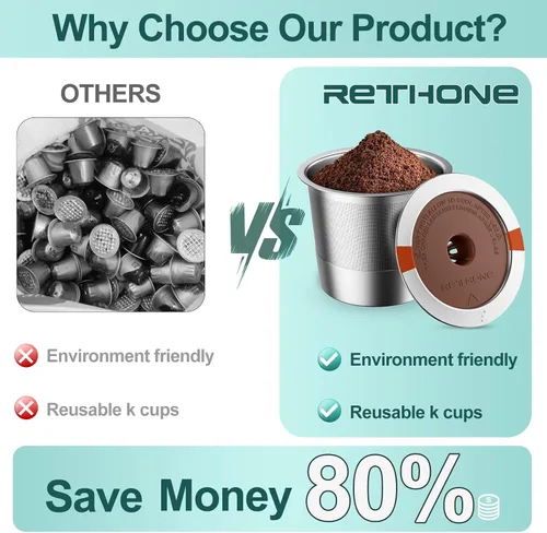 Vista 3 de RETHONE Cápsulas de café K Cup reutilizables, de acero inoxidable, K Cups reutilizables compatibles con cafeteras Keurig 1.0 y 2.0, K Cups