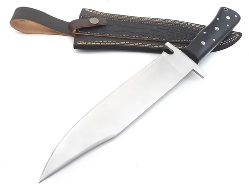 Vista 3 de Nooraki - Cuchillo de caza de espiga completa hecho a mano de 15 pulgadas con funda de cuero, cuchillo Bowie multiusos con mango de micarta