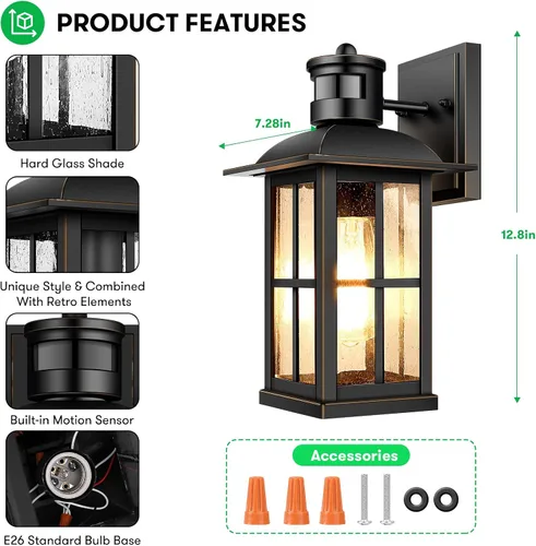 Vista 7 de Luz exterior con sensor de movimiento – Lámpara de pared avanzada del atardecer al amanecer, lámpara de porche impermeable, montaje de pared