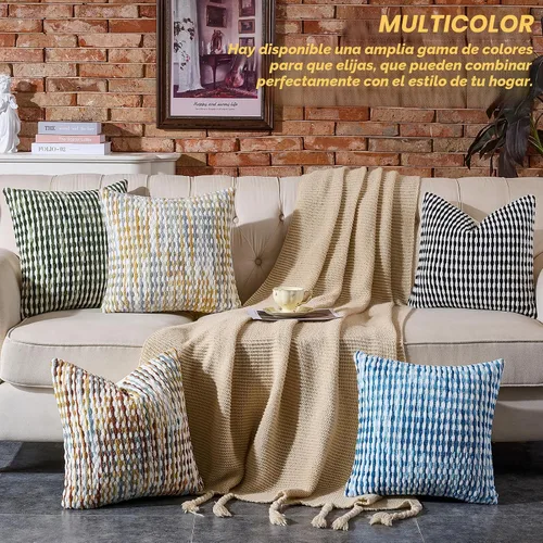 Vista 7 de AmHoo - Funda decorativa de almohada estilo bohemio de chenilla, funda de almohada con borlas tuftadas para sofá, cama, dormitorio, sala de estar