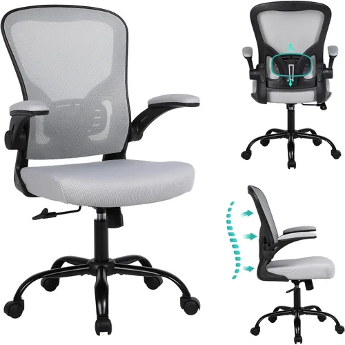 Vista 14 de Flysky Silla de oficina de malla, sillas ergonómicas de escritorio para computadora para oficina en casa, con reposabrazos abatibles