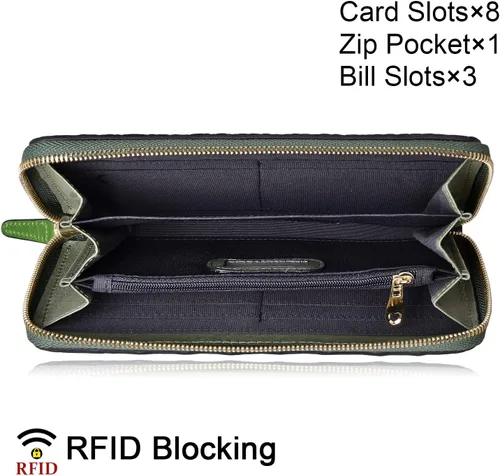 Vista 6 de PIJUSHI Billetera de piel de cocodrilo para mujer, bolso de mano, 1058 Croco Verde