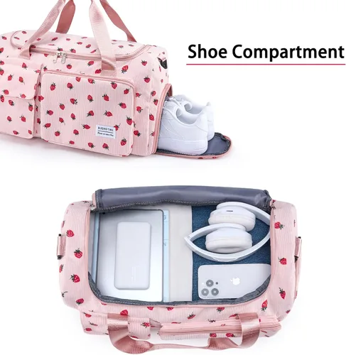 Vista 135 de Pequeña bolsa de gimnasio para mujer, bolsa de viaje con compartimento para zapatos