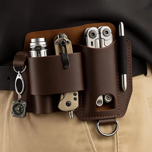 Vista 6 de Bolsa multiherramienta de cuero y funda para regalo de novio, funda de cinturón resistente para equipo EDC, organizador de cinturón EDC