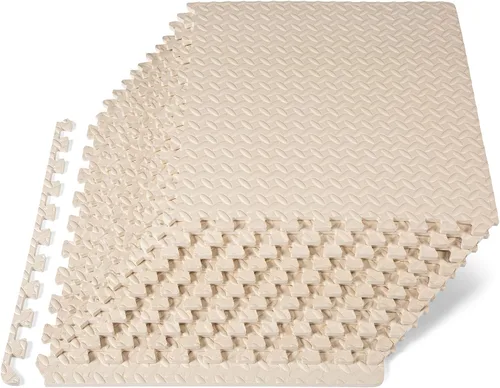 Vista 22 de ProsourceFit - Tapete de ejercicio tipo rompecabezas de ½ pulgada, losetas de espuma EVA entrelazadas para gimnasio en casa, para niños, crema, 24 x