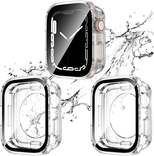 Vista 15 de Paquete de 2 fundas impermeables 2 en 1 para Apple Watch Series SE SE 6 5 4 40mm, borde recto de PC frontal y trasero con protector de pantalla