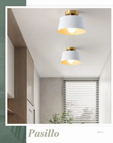 Vista 7 de Lámpara de techo, lámpara de techo para pasillo con placa dorada y pantalla blanca, lámparas de porche de estilo moderno y simple, montaje 2 Pack