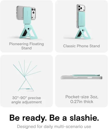 Vista 3 de MOFT Soporte de trípode para teléfono para iPhone, soporte para iPhone multiángulo, soporte para teléfono ligero y portátil, imanes fuertes, cuero