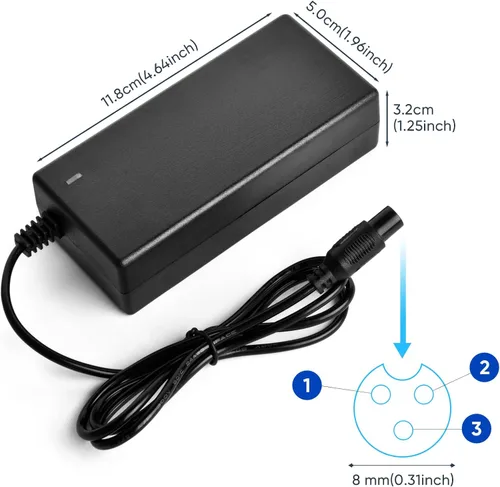 Vista 5 de Cargador de batería de 42V 2A con conector en línea de 3 clavijas, fuente de alimentación universal para batería de litio de 36V, Pocket Mod de 36V