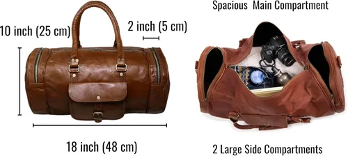 Vista 5 de Jaald Maleta de viaje de cuero genuino grande de 22.0 in para hombres y mujeres Fitness fin de semana cabaña de mano Vintage impermeable regalo