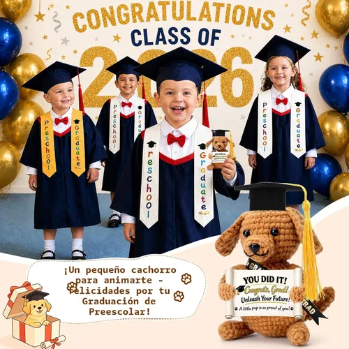 Vista 4 de Graduation Gifts Grad for Her Him Dog Plush Stuffed Animal, Kindergarten Preschool Prek Middle High School College 5th 6th 8th Grade Graduation