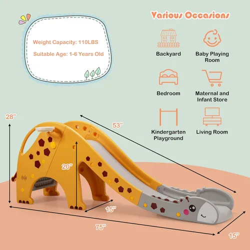 Vista 8 de HOMGX Juego de tobogán 3 en 1 para niños pequeños con pelota, juguete de tobogán escalador para niños con aro de baloncesto, centro de juego