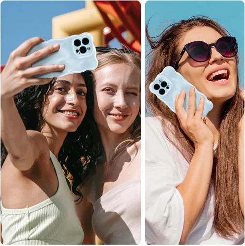 Vista 5 de UEEBAI Funda ondulada para iPhone 14 Pro Max, bonita cubierta plateada con forma de onda para iPhone, bonita funda estética 3D para teléfono