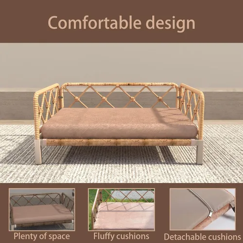 Vista 5 de Camas elevadas impermeables para perros con soporte de espuma para huevos, cama para mascotas, sofá cama para perros al aire libre, sofá cama Marrón