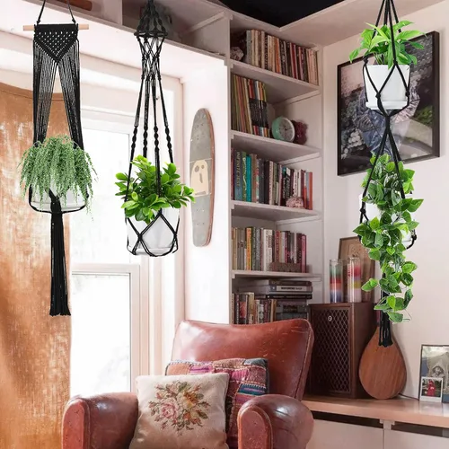 Vista 5 de SFENNGPET - Paquete de 6 perchas de macramé para plantas, juego de 6 perchas colgantes para plantas de interior con kit de 6 perchas hechas a mano