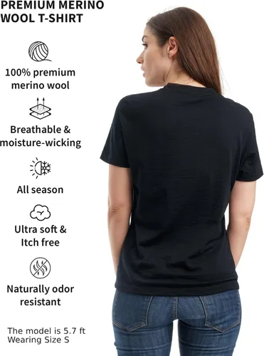 Vista 2 de 100% NZ lana merino orgánica ligera capa base térmica manga corta camiseta + lana merino senderismo calcetines paquete