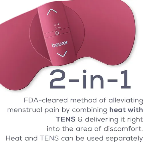 Vista 2 de Beurer EM50 Unidad TENS y Almohadilla Térmica - Portátil para Alivio del Dolor de Cólicos Menstruales y de la Espalda Inferior, Recargable, Apagado