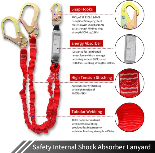 Vista 3 de Arnés de seguridad Cordón de protección contra caídas de 6 pies - Cordón de seguridad de doble pierna con absorción de impactos internos