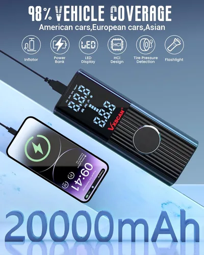 Vista 7 de Inflador de neumáticos, compresor de aire portátil para neumáticos de automóvil, batería de 150 PSI y 20000 mAh, bomba de neumáticos inalámbrica