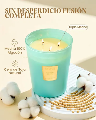 Vista 3 de M&SENSE - Vela de cera de soja natural aromática de 35 onzas, extragrande, 3 mechas, 150 horas, larga duración, combustión lenta, para decoración