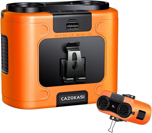 Vista 17 de CAZOKASI Ventilador personal con clip para la cintura, recargable, portátil, manos libres, para viajar, trabajar, al aire libre, oficina