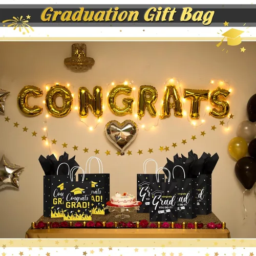 Vista 5 de Colarr 24 bolsas de regalo de graduación a granel con papel de seda clase de 2026, bolsas de regalo de fiesta de graduación con asas para escuela