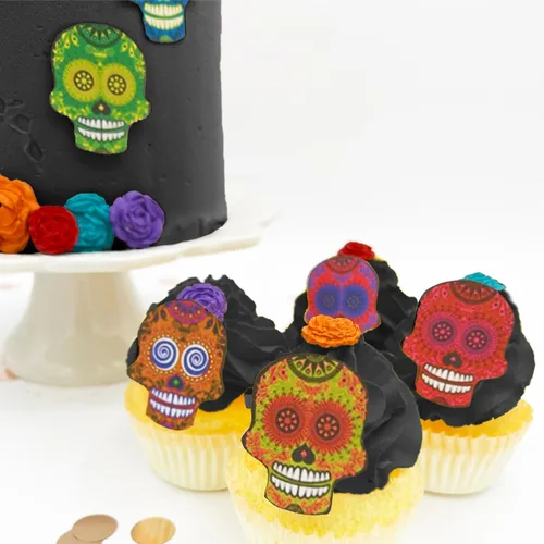Vista 25 de Juego surtido de 24 polillas comestibles de cabeza de muerte pequeña – Obleas para pasteles y cupcakes – polillas comestibles para decoración