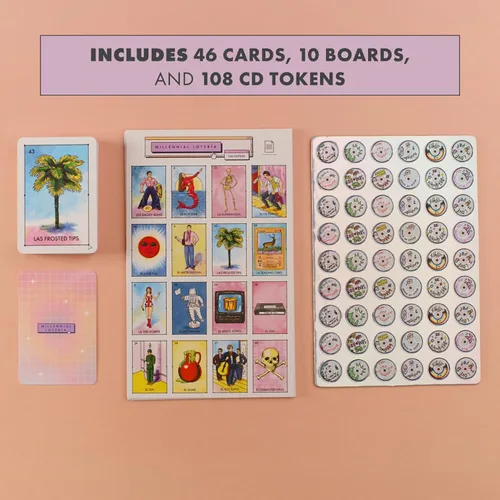 Vista 4 de Loteria millennial: Edición Y2K - Juego de fiesta de bingo mexicano de parodia, juego de cartas de emparejamiento, nostalgia y humor icónico